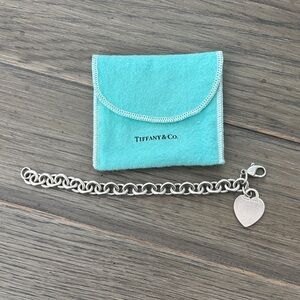 Tiffany & Co. Sterling Silver Heart Tag Bracelet with Turquoise Pouch